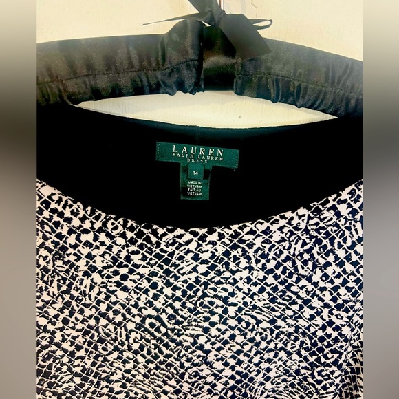 Lauren Ralph Lauren Black White Long Sleeve Side Ruched Dress Womens 14 - Picture 3 of 5